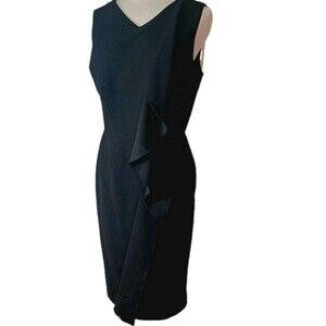 Calvin Klein Black Sleeveless Ruffled Career Dress Women's 8